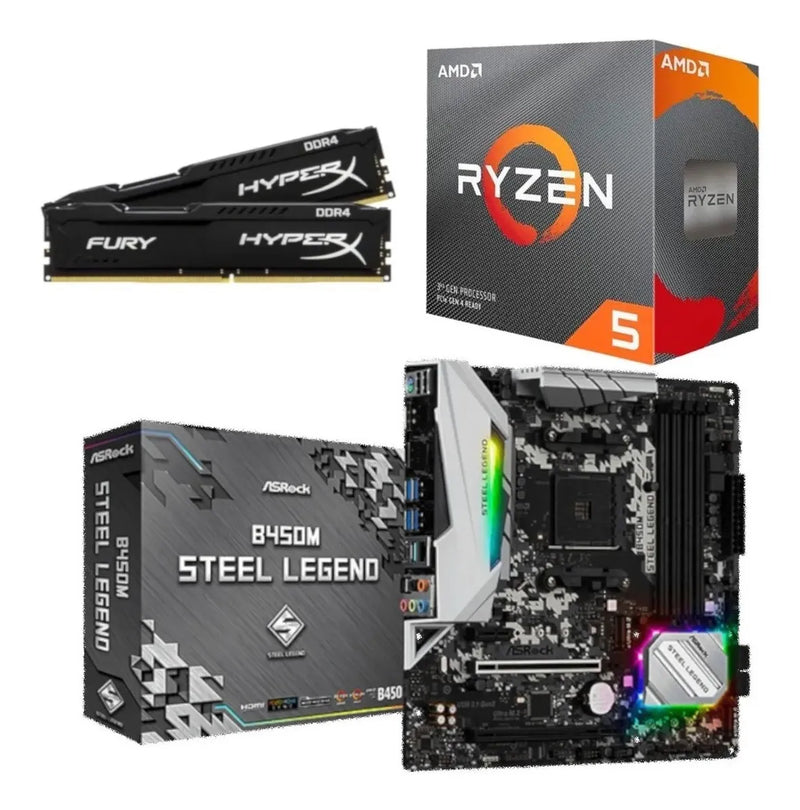 Kit Amd Ryzen 5 3600X Asrock B450M B450 AM4 CPU Processor 2 Memoria 8GB =16GB 2666MHz DDR4 Memoria